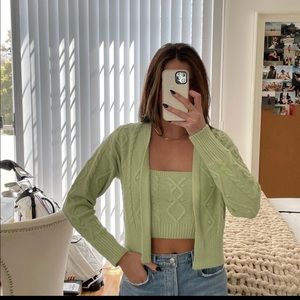 Green cardigan knit set